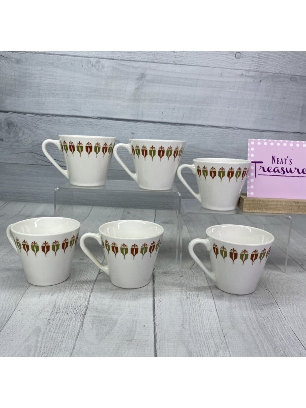 MCM Syracuse China CAPTAIN TABLE Restaurant Syralite Bronze Green Cup Mug Set 6